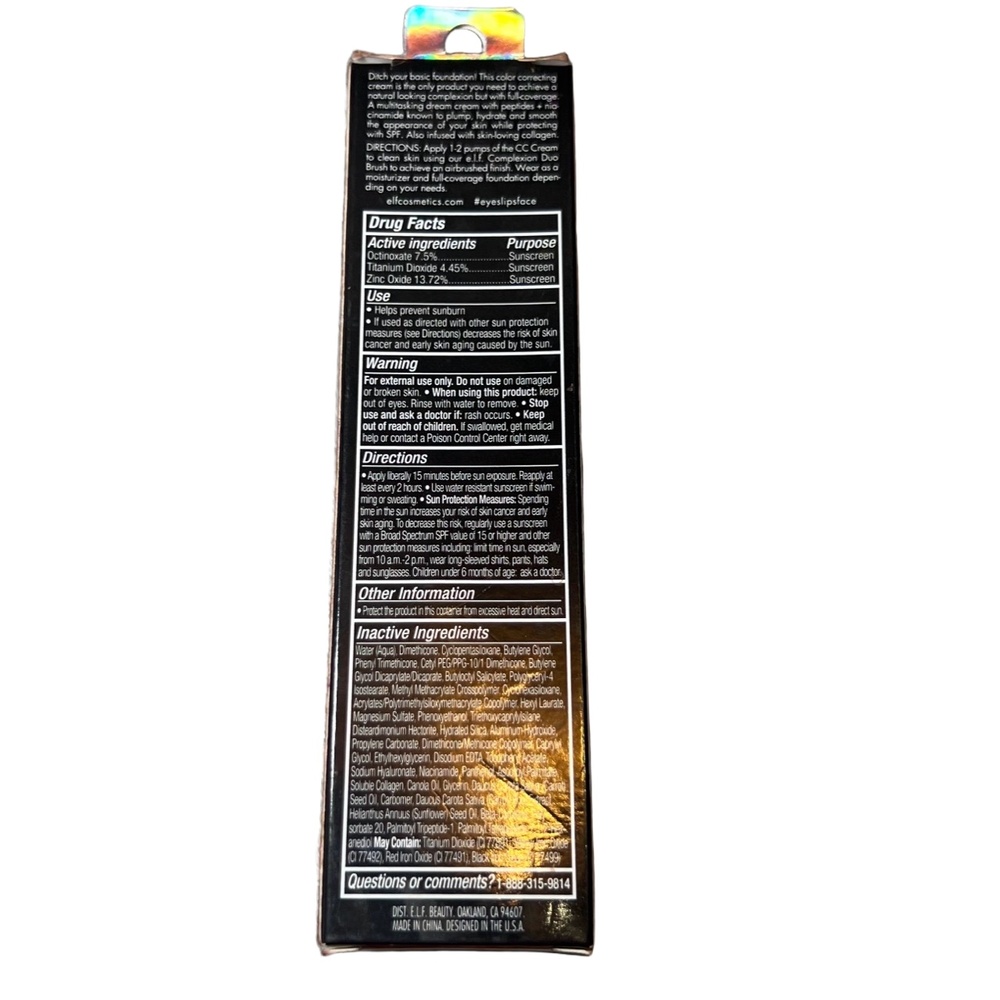 ELF Camo CC Cream Deep 530‎ W 1.05 Oz Warm Olive Undertones Skin SPF 30 New - Picture 6 of 11